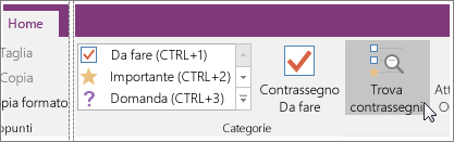 Screenshot del pulsante Trova contrassegni in OneNote 2016