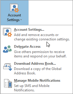 Opzioni disponibili quando si sceglie Impostazioni account in Outlook