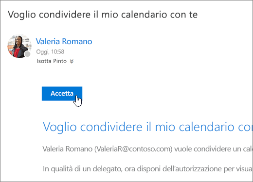 Screenshot di un invito per il calendario condiviso.