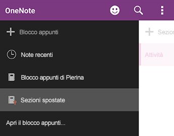 Sezioni spostate in OneNote per Android