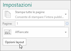 Opzioni layout nelle impostazioni di stampa di Publisher.