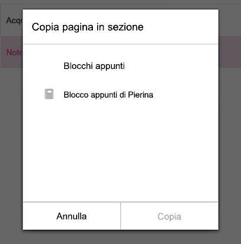 Menu Copia pagina in OneNote per Android