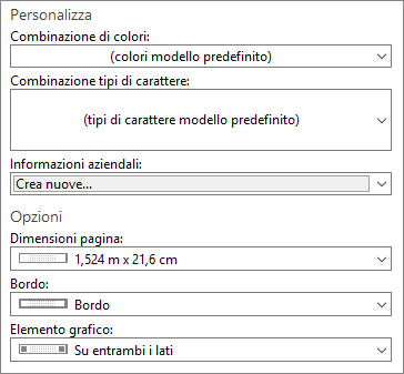 Screenshot delle selezioni in Personalizza e Opzioni in Publisher.