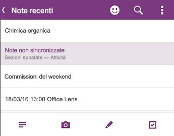 Elenco Note recenti in OneNote per Android