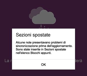 Notifica di sezioni spostate in OneNote per Android