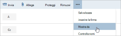 Screenshot che mostra l'opzione Mostra da