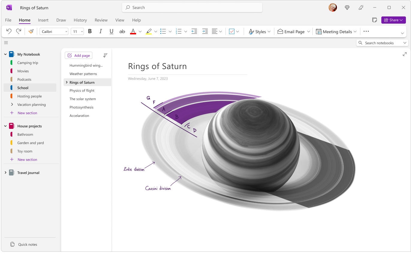 새로 고친 환경이 있는 Windows의 OneNote