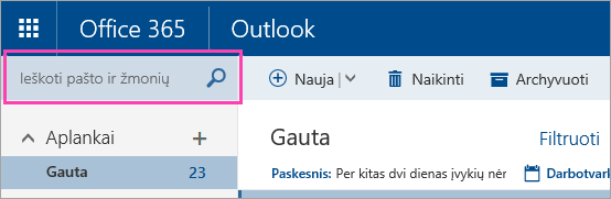 Ekrano nuotrauka, kurioje matyti laukas Ieškoti laiškų ir žmonių