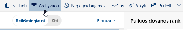 Ekrano kopija, kurioje matyti mygtukas Archyvuoti