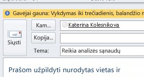 Gavėjams skirtos žymės ir priminimai rodomi el. laiško informacijos juostoje.