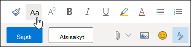 Formatavimo įrankių juostos parinkties Šrifto dydis ekrano kopija.