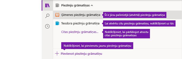 Piezīmju grāmatiņu saraksts programmā OneNote darbam ar Windows 10