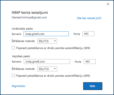 Pārbaudiet savus Gmail IMAP iestatījumus.