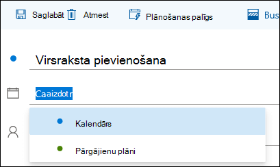 Ekrānuzņēmums, kurā redzams kalendāra nosaukums notikuma detalizētas informācijas formā