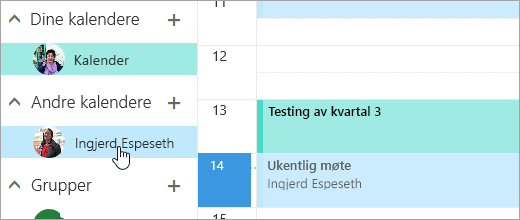 Et skjermbilde av en delt kalender.