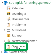 Klikk Oppgaver under prosjektnavnet