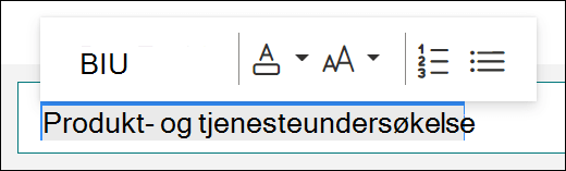 Formateringsalternativer, for eksempel fet, understreking og kursiv, i Microsoft Forms