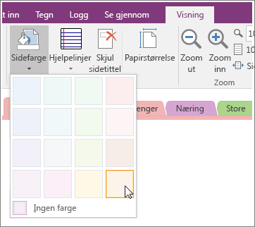 Skjermbilde av Sidefarge-knappen i OneNote 2016.