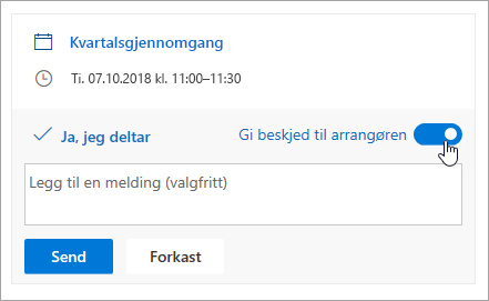 Et skjermbilde av Varsle arrangør-veksleknappen