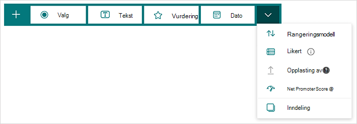 Alternativer for spørsmålstype i Microsoft Forms