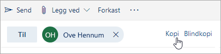 Skjermbilde av knappene Kopi og Blindkopi.