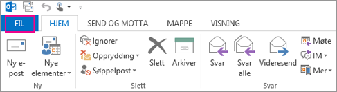 Slik ser båndet ut i Outlook-skrivebordsprogrammet.