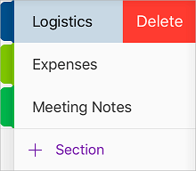 Delete a section in OneNote for iOS