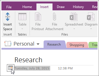 Screenshot of how to change the date stamp of a page in OneNote 2016.