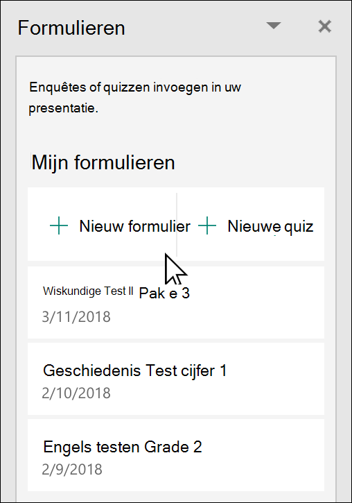 deelvenster Microsoft Forms in PowerPoint