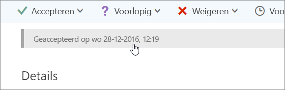 Een schermafbeelding waarin wordt weergegeven dat de agendagebeurtenis is geaccepteerd.