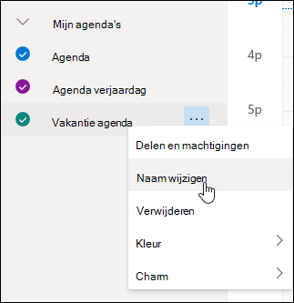 Een schermafbeelding van het contextmenu van de agenda met Hernoemen geselecteerd