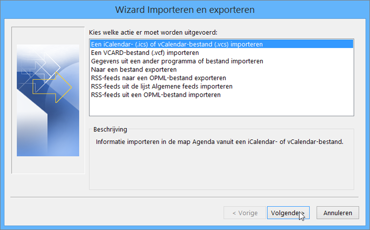 Kies Een iCalendar- of vCalendar-bestand importeren.