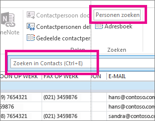 het vak personen zoeken vergeleken met het vak zoeken in contactpersonen