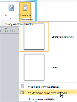 Wybieranie polecenia Edytuj strony wzorcowe w menu Strony wzorcowe