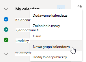 Zrzut ekranu przedstawiający przycisk Nowa grupa kalendarzy