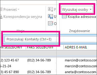 Pola Wyszukaj osoby i Wyszukaj kontakty