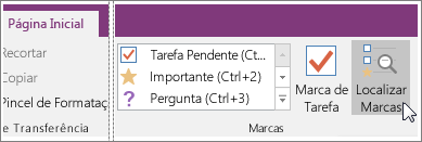 Captura de tela do botão Localizar Marcas no OneNote 2016