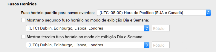 Mostra o segundo e terceiro fuso horário nas Preferências do Calendário