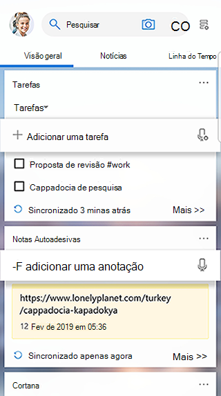 Captura de tela mostrando o cartão de tarefas no feed do inicializador