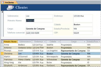 Um formulário dividido em um banco de dados da área de trabalho do Access