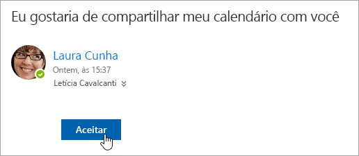 Uma captura de tela do botão Aceitar em uma notificação por email de um Calendário compartilhado.