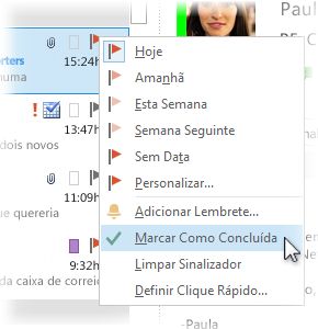 Comando Marcar Como Concluída no menu de contexto da lista de mensagens