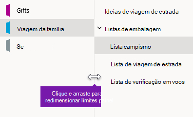 Redimensionar os painéis de navegação no OneNote para Windows 10