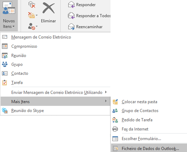 Criar um novo ficheiro de dados do Outlook