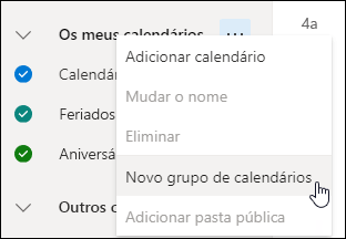 Uma captura de ecrã do botão Novo grupo de calendários