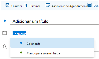 Uma captura de ecrã do nome do calendário no formulário de detalhes do evento