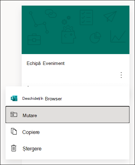 Opțiuni pentru a deschide un formular într-un browser, a muta un formular, a copia un formular sau a șterge un formular pentru Microsoft Forms