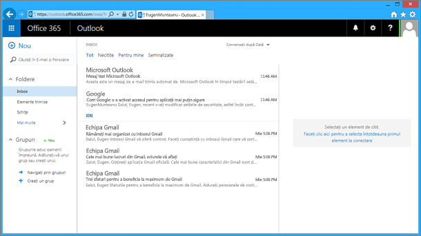 După ce importați e-mailurile din fișierul .pst, acestea vor apărea și în OWA
