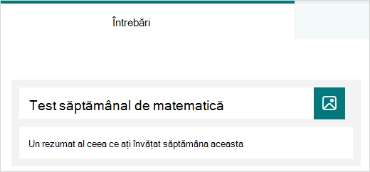 Exemplu de titlu și descriere pentru un test din Microsoft Forms