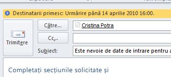 Semnalizatorii și memento-urile pentru destinatari se afișează în BaraInfo a mesajului.